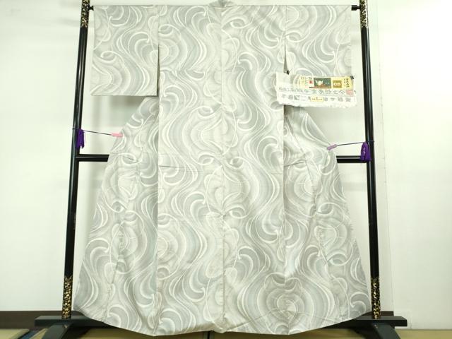 平和屋本店■極上　本場大島紬　白大島紬　桑原織物 二代目　桑原啓之介　7マルキ　片羽白絣　海流　証紙付き　逸品　DZAB1017kh5 平和屋本店□極上 本場大島紬 白大島紬 桑原織物 二代目 桑原啓之介 7