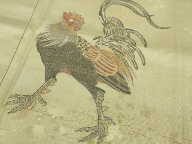 平和屋本店■極上　京の名門・菱屋六右ェ門　紬　訪問着　群鶏図　練色地　金糸　逸品　DZAB1024kh5 平和屋本店□極上 京の名門・菱屋六右ェ門 紬 訪問着