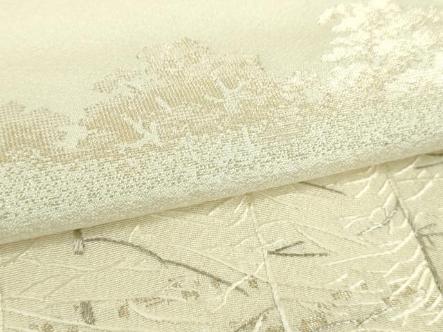 平和屋着物■極上　訪問着　作家物　総刺繍　寿光織　樹林文　鳥の子色地　金糸　逸品　DZAB1032kh5 平和屋着物□極上 訪問着 作家物 総刺繍 寿光織 樹林文 鳥の子