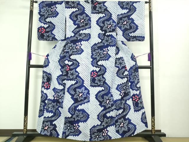 平和屋着物■極上　夏物　浴衣　有松鳴海絞り　流水花文　綿　逸品　DZAB1051kh5
