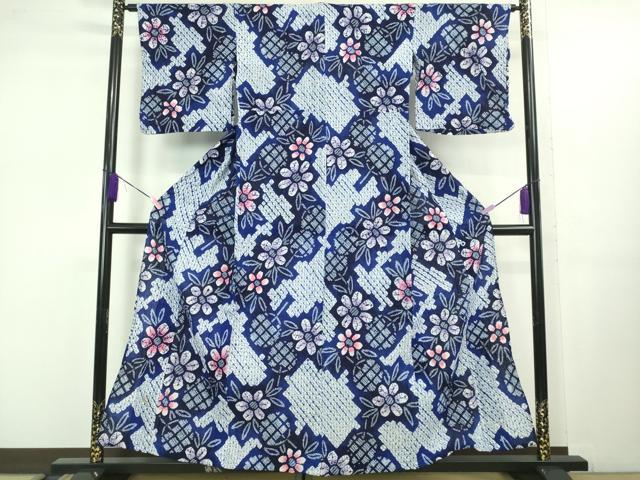 平和屋着物■極上　夏物　浴衣　有松鳴海絞り　団扇　うちわ　草花文　綿　逸品　DZAB1052kh5