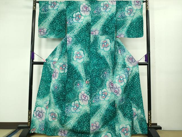 平和屋着物■極上　夏物　浴衣　有松鳴海絞り　草花文　綿　ロング丈　逸品　DZAB1060kh5