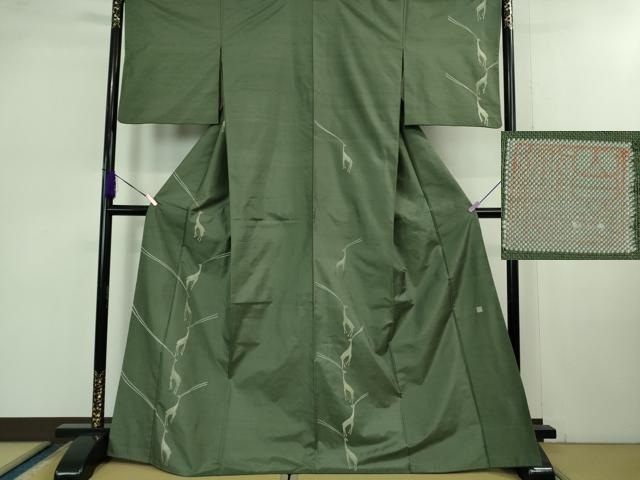 平和屋本店■極上　山口静樹　山口美術織物　訪問着　紬地　釉彩織　鹿　青鈍色地　冊子付き　逸品　DZAB1106kh5