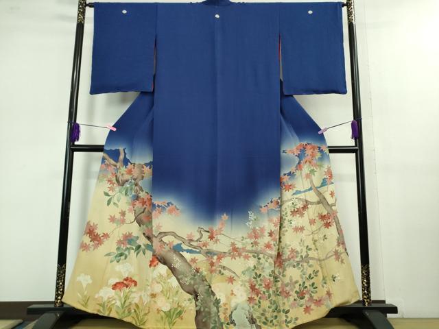 平和屋着物■極上　アンティーク　大正ロマン　色留袖　刺繍　楓菊花文　暈し染め　金彩　逸品　DZAB1113kh5