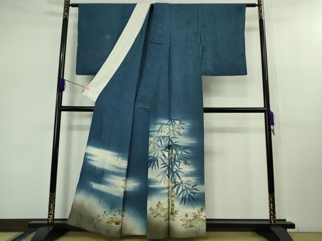 平和屋着物■極上　アンティーク　大正ロマン　色留袖　単衣　手描き　刺繍　笹竹に雀　暈し染め　逸品　DZAB1118kh5 平和屋着物□極上 アンティーク 大正ロマン 色留袖 単衣 手描き 刺繍