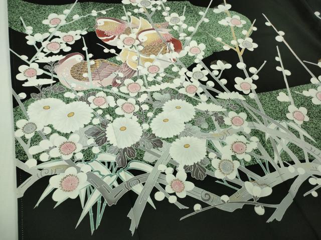 平和屋着物□極上 京友禅作家 山科春宣 黒留袖 鴛鴦梅菊