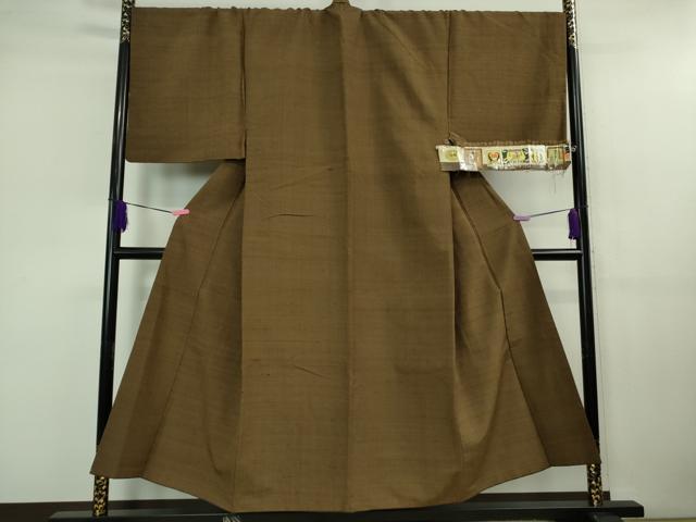 平和屋着物■極上　男性　真綿結城紬　キングサイズ　草木染　色無地　枯茶色　証紙付き　逸品　DZAB1154kh5