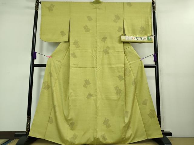 平和屋着物□極上 結城紬 平織 100亀甲 飛び亀甲柄 破れ色紙重ね 苗