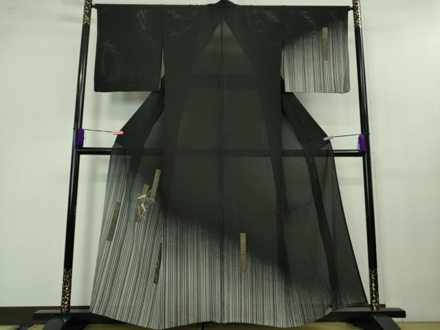 平和屋着物■極上　夏物　訪問着　刺繍　縦絽　蜻蛉　トンボ　黒地　金彩　逸品　DZAB1166kh5