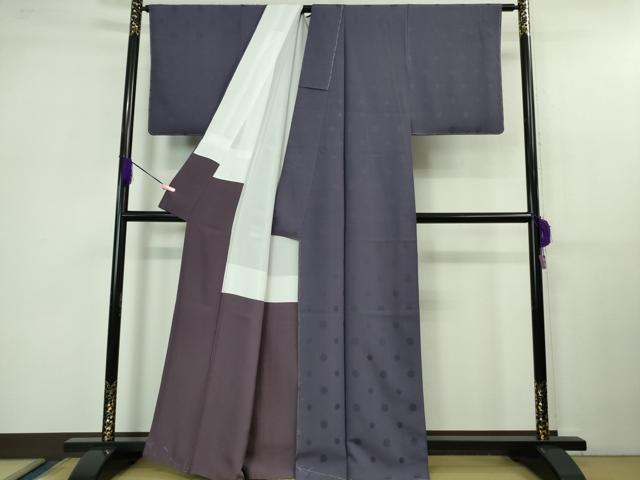 平和屋着物■極上　付下げ　お召地　黒防染　丸地紋　菫色　伊と幸　反端付き　逸品　未使用　DZAB1184kh5 平和屋着物□極上 付下げ お召地 黒防染 丸地紋 菫色 伊