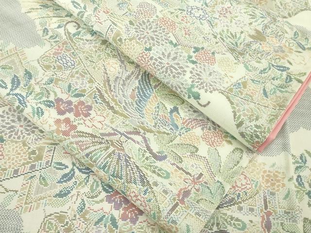 平和屋本店■極上　都喜ヱ門　本場大島紬　白大島　鳳凰風景花文　藤絹織物謹製　逸品　未使用　DZAB1186kh5