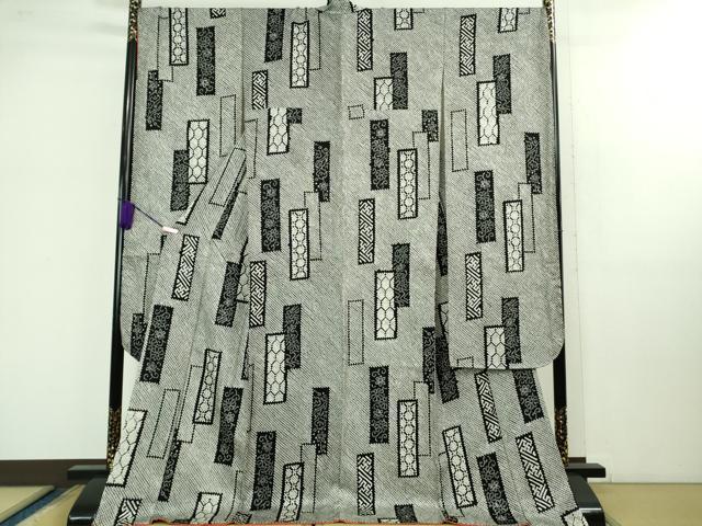 平和屋本店■極上　振袖　絞り　短冊花文　黒×白　逸品　DZAB1192kh5