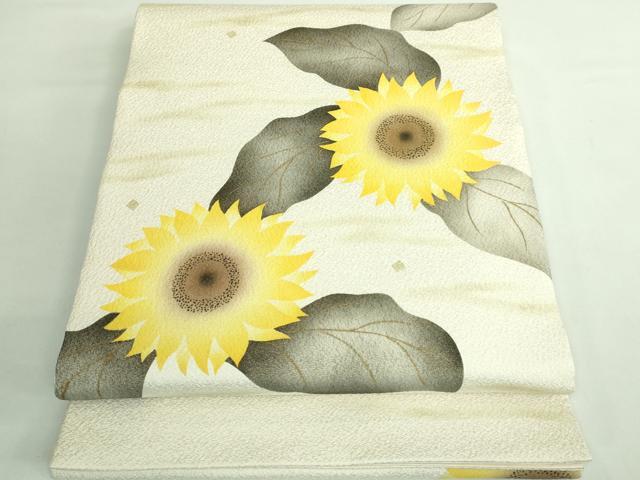 平和屋着物■極上　日本画家　手描き作家　デザイナー　高橋威至　太鼓柄袋帯　ひまわり　向日葵　金彩　金通し地　逸品　DZAB1213kh5