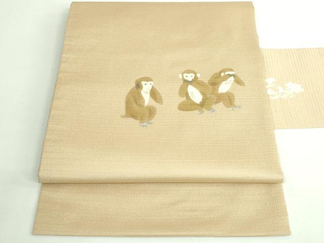 平和屋着物■極上　夏物　九寸名古屋帯　作家物　絽縮緬　手描き　三猿　色　逸品　DZAB1224kh5