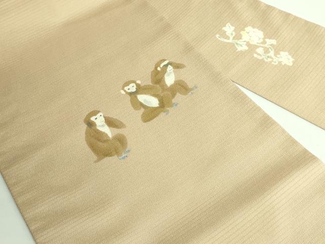 平和屋着物■極上　夏物　九寸名古屋帯　作家物　絽縮緬　手描き　三猿　色　逸品　DZAB1224kh5_1