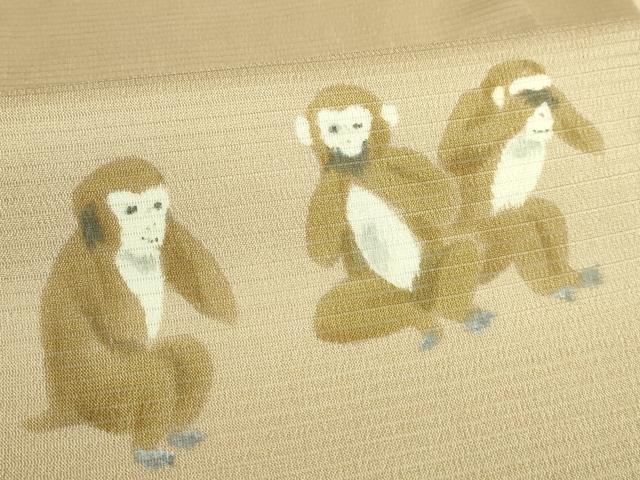平和屋着物■極上　夏物　九寸名古屋帯　作家物　絽縮緬　手描き　三猿　色　逸品　DZAB1224kh5_2