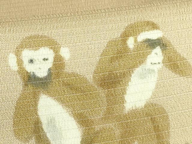 平和屋着物■極上　夏物　九寸名古屋帯　作家物　絽縮緬　手描き　三猿　色　逸品　DZAB1224kh5_3