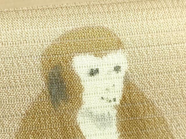 平和屋着物■極上　夏物　九寸名古屋帯　作家物　絽縮緬　手描き　三猿　色　逸品　DZAB1224kh5_4