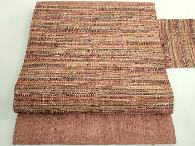 平和屋本店■極上　浦野理一　経節紬　九寸名古屋帯　赤白橡色地　逸品　DZAB1255kh5