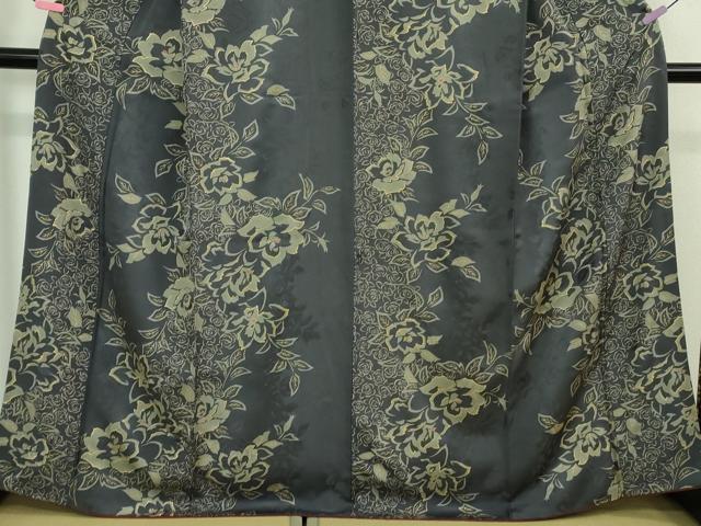 平和屋着物■極上　小紋　薔薇間道　バラ　褐色地　金彩　逸品　DZAB1309kh5 平和屋着物□極上 小紋 薔薇間道 バラ 褐色地 金彩 逸品 DZAB1309kh5