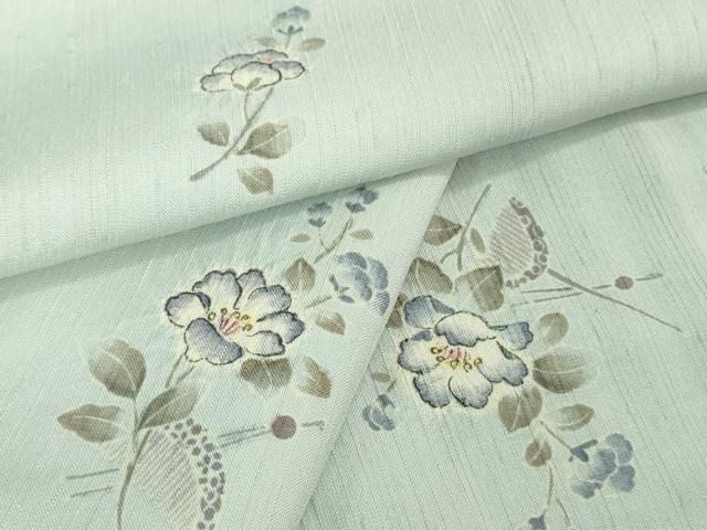 平和屋着物■極上　紬　櫛　簪　草花文　藍白色地　逸品　未使用　DZAB1313kh5