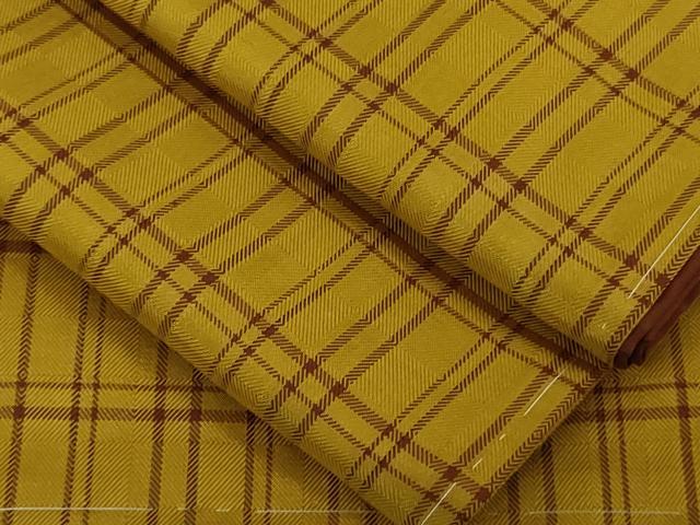 平和屋本店■希少　本場黄八丈　綾織　菱綾　紬　格子　逸品　未使用　DZAB1317kh5