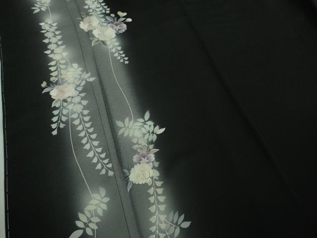 平和屋本店■極上　訪問着　総手刺繍　草花藤花房　黒地　暈し染め　銀糸　逸品　未使用　DZAB1338kh5 平和屋本店□極上 訪問着 総手刺繍 草花藤花房 黒地 暈し