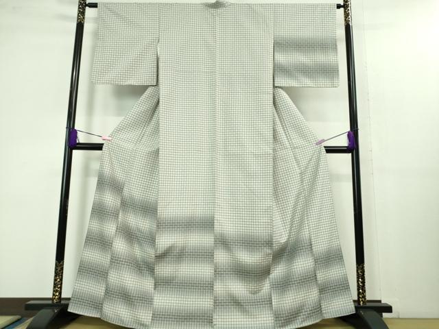 平和屋着物■極上　花織　訪問着　紬　横段格子文　逸品　DZAB1356kh5