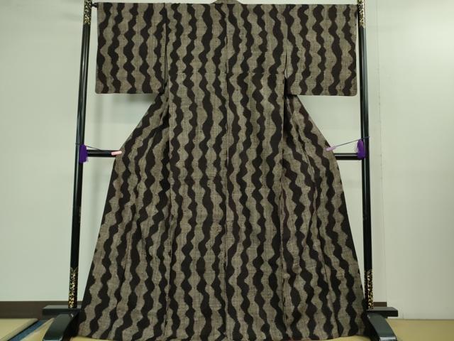 平和屋本店■極上　浦野理一　経節紬　胴抜き仕立て　よろけ縞　逸品　DZAB1381kh5