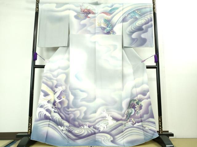 平和屋本店■極上　着物デザイナー　小川修平　和風音　訪問着　濡れ描き友禅　手描き　龍　暈し染め　やまと金ラベル　逸品　DZAB1392kh5