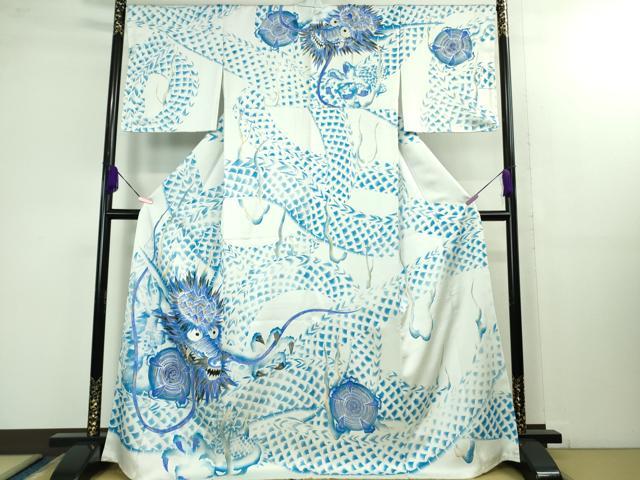 平和屋本店■極上　訪問着　手描き　龍　金銀彩　反端付き　逸品　未使用　DZAB1393kh5