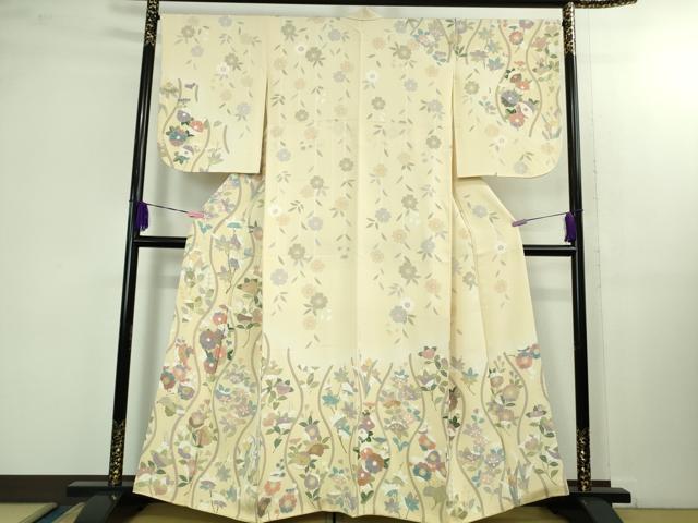 平和屋本店■極上　訪問着　枝垂れ花　立涌花文　鳥の子色地　金彩　逸品　DZAB1401kh5