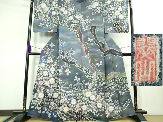 平和屋本店■極上　越後十日町の一流染匠　桐屋・翠山工房　訪問着　辻が花　暈し染め　金彩　逸品　DZAB1413kh5