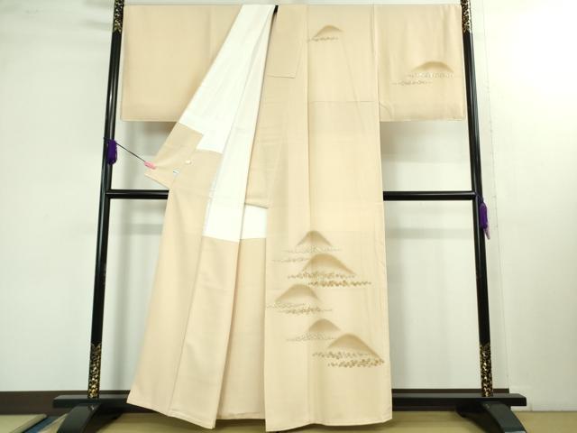 平和屋本店■極上　京都　染の聚楽 泰三　訪問着・長襦袢(無双仕立て)セット　刺繍　霞山花文　薄香色地　金糸　逸品　未使用　DZAB1420kh5_1