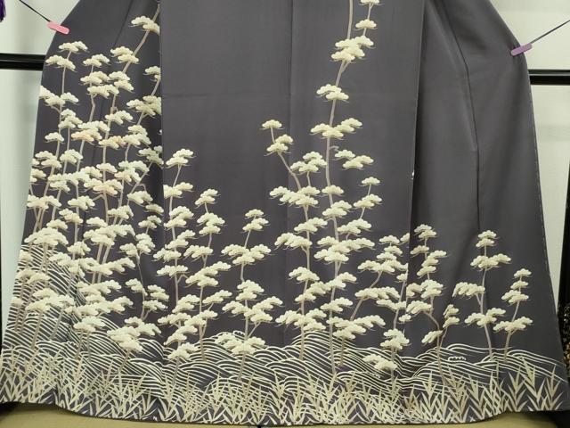 平和屋本店□極上 訪問着 友禅 松 濃い鼠色地 金彩 逸品 DZAB1425kh5