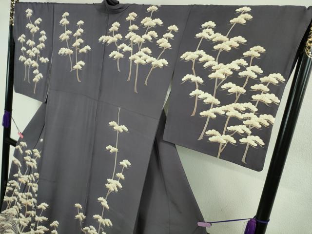 平和屋本店□極上 訪問着 友禅 松 濃い鼠色地 金彩 逸品 DZAB1425kh5