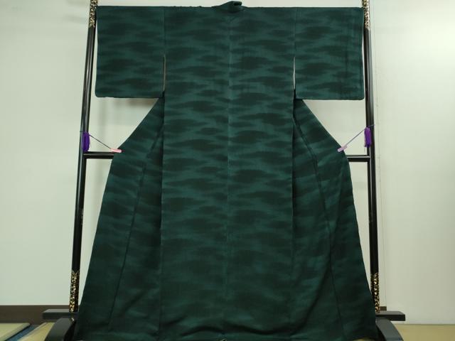 平和屋着物■極上　十日町 名門青柳謹製　小紋　細波絞　深緑色　暈し染め　たとう紙付き　逸品　DZAB1431kh5 平和屋着物□極上 十日町 名門青柳謹製 小紋 細波絞 深緑色 暈し