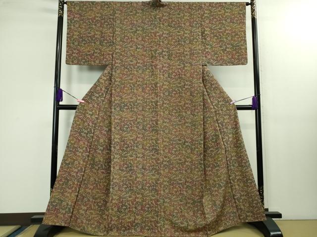 平和屋着物■極上　菅原工房　菅原結作　漢方染　小紋　型染　草花文　逸品　DZAB1437kh5 平和屋着物□極上 菅原工房 菅原結作 漢方染 小紋 型染 草花