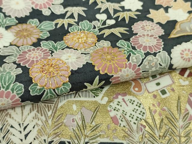 平和屋本店■極上　訪問着　紬地　駒刺繍　宝尽くし　風景草花文　金彩　逸品　未使用　DZAB1439kh5 平和屋本店□極上 訪問着 紬地 駒刺繍 宝尽くし 風景草花文 金彩 逸品
