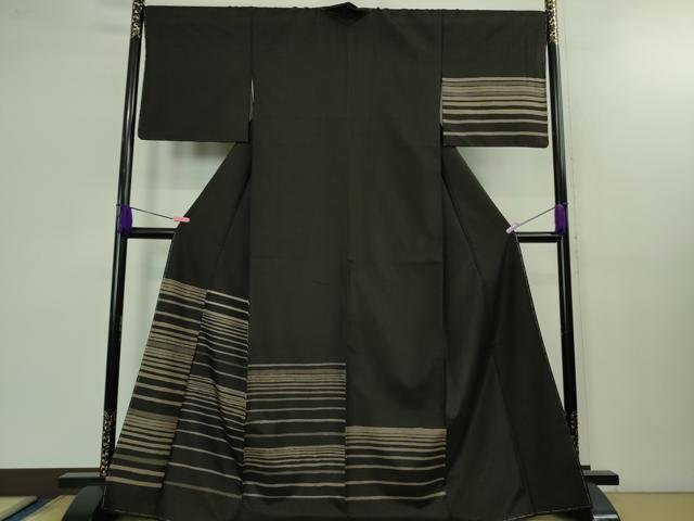平和屋着物■極上　本場大島紬　訪問着　7マルキ　横縞　逸品　未使用　DZAB1443kh5