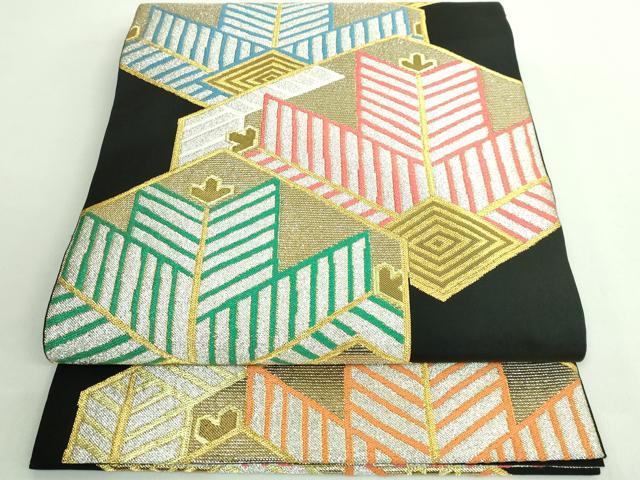 平和屋着物■極上　西陣　川島織物　六通柄　本袋帯　亀甲松葉　黒地　金銀糸　逸品　DZAB1491kh5