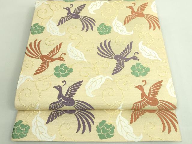 平和屋着物■極上　俵屋　人間国宝　喜多川平朗  有職織物　九寸開き名古屋帯　花鳥文　金糸　逸品　DZAB1493kh5