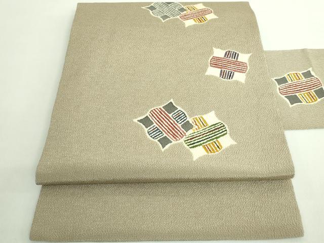 平和屋着物■極上　人間国宝 芹沢圭介一番弟子　下平清人　九寸名古屋帯　糸車　色　鬼しぼ縮緬　逸品　DZAB1514kh5