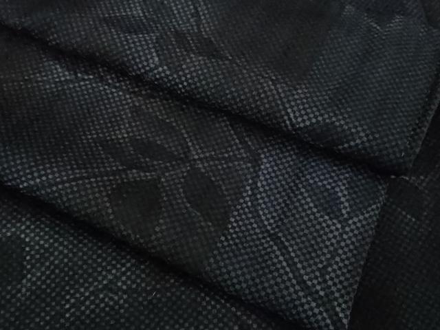 平和屋着物■極上　小紋　枝葉文　暈し染め　黒地　逸品　DZAB1559kh5