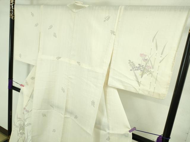 平和屋着物■極上　夏物　訪問着　紗紬　手描き　秋草　木賊　象牙色地　逸品　DZAB1563kh5_2