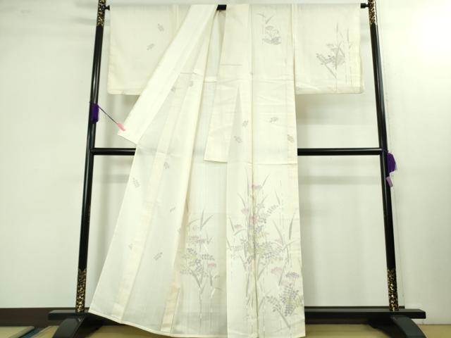 平和屋着物■極上　夏物　訪問着　紗紬　手描き　秋草　木賊　象牙色地　逸品　DZAB1563kh5_1