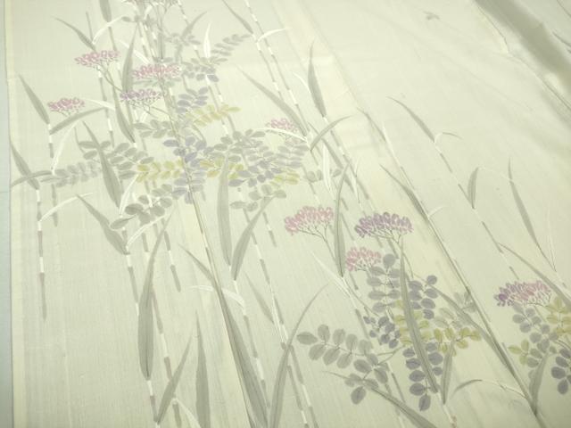 平和屋着物■極上　夏物　訪問着　紗紬　手描き　秋草　木賊　象牙色地　逸品　DZAB1563kh5_4