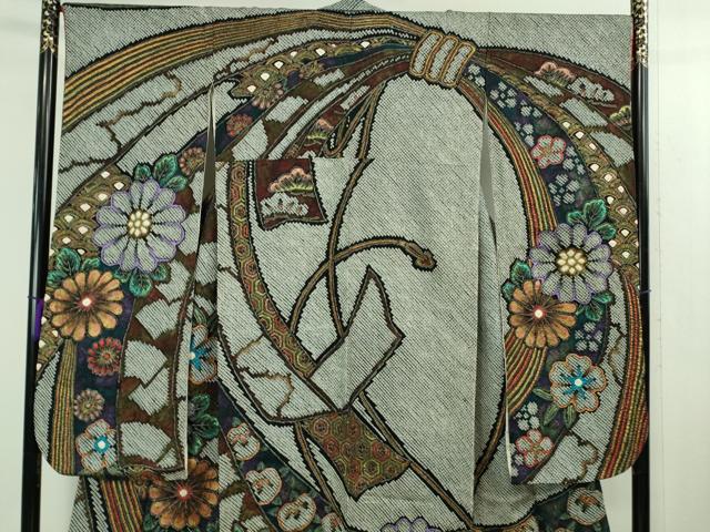 平和屋本店■極上　振袖　絞り　束ね熨斗花文　黒地　金彩　逸品　DZAB1590kh5 平和屋本店□極上 振袖 絞り 束ね熨斗花文 黒地 金彩 逸品 DZAB1590kh5