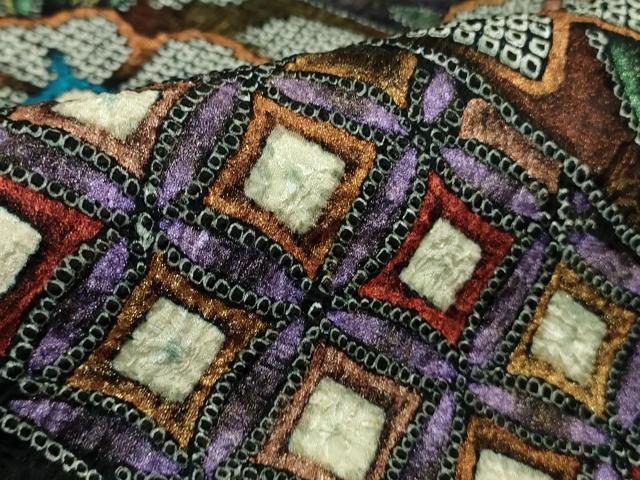 平和屋本店□極上 振袖 絞り 束ね熨斗花文 黒地 金彩 逸品 DZAB1590kh5