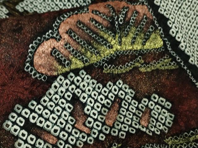 平和屋本店□極上 振袖 絞り 束ね熨斗花文 黒地 金彩 逸品 DZAB1590kh5